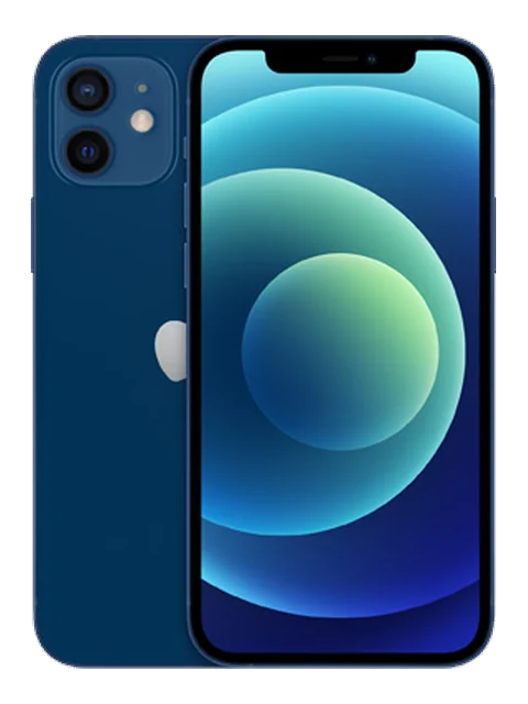 iPhone 12 shown in a front and rear product view