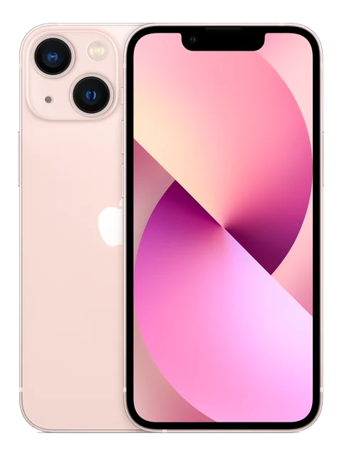 iPhone 13 mini shown in a front and rear product view