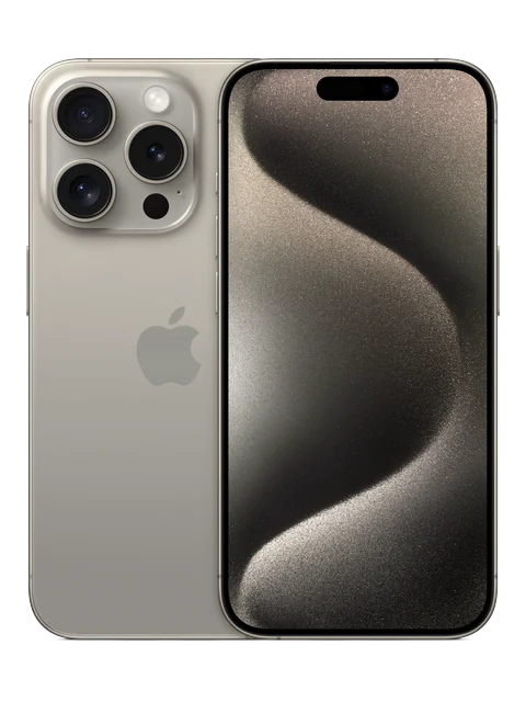 iPhone 15 Pro shown in a front and rear product view