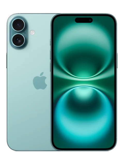 iPhone 16 Plus shown in a front and rear product view
